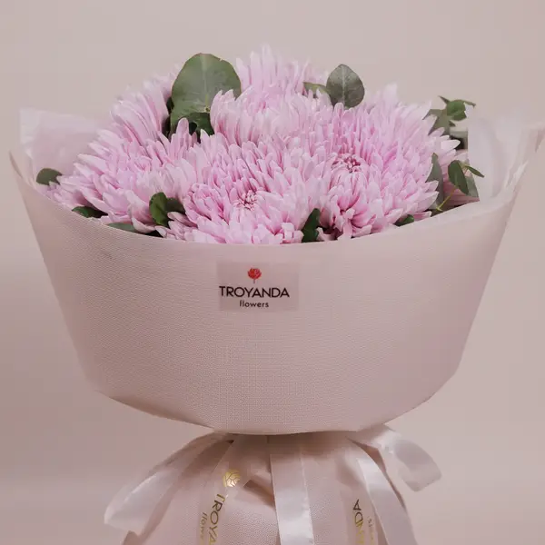 Букет 9 однобутонных розовых хризантем. купить