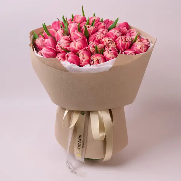 Букет 35 Розовых пионовидных Тюльпанов купить