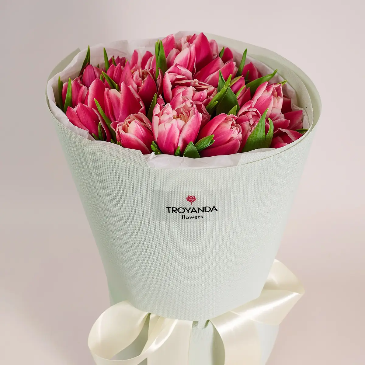 Букет из 27 розовых пионовых тюльпанов купить недорого в Украине, фото 2