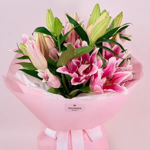 Букет 9 Рожевих Лілій купити