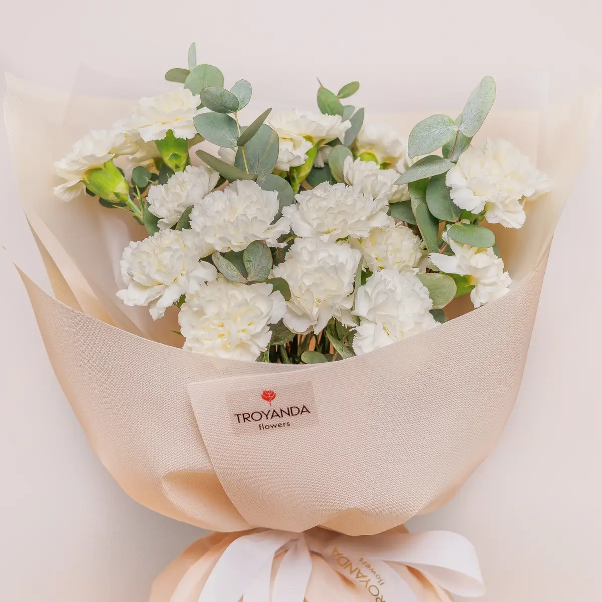 Букет 25 Белых Гвоздик с эвкалиптом купить недорого в Украине, фото 2