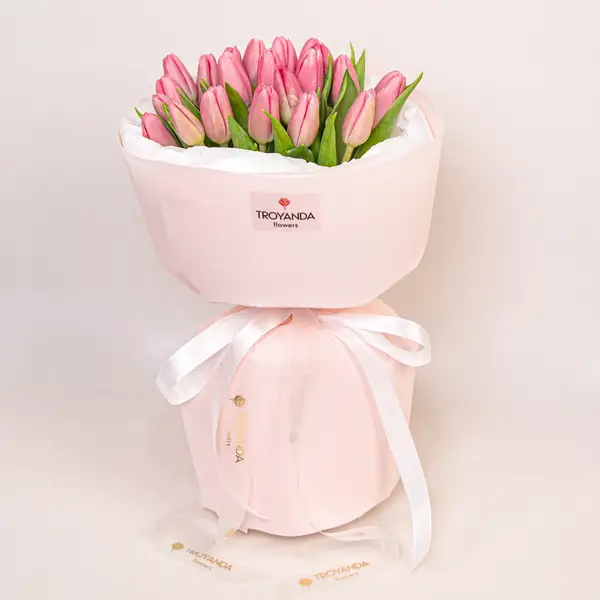 Букет 25 Рожевих Тюльпанів купити